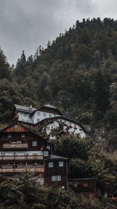 Preview wallpaper house, trees, mountain, slope, forest, building
