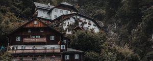 Preview wallpaper house, trees, mountain, slope, forest, building