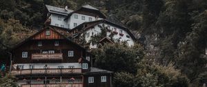 Preview wallpaper house, trees, mountain, slope, forest, building