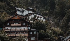 Preview wallpaper house, trees, mountain, slope, forest, building