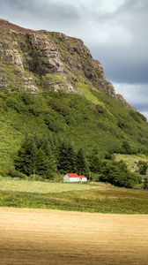 Preview wallpaper house, trees, mountain, slope, valley