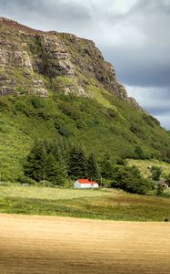 Preview wallpaper house, trees, mountain, slope, valley