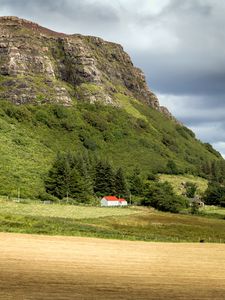 Preview wallpaper house, trees, mountain, slope, valley