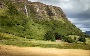 Preview wallpaper house, trees, mountain, slope, valley