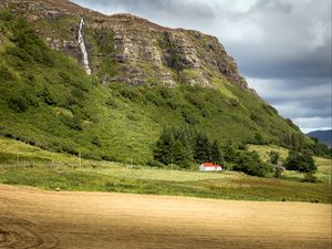 Preview wallpaper house, trees, mountain, slope, valley