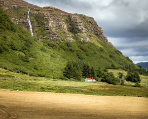 Preview wallpaper house, trees, mountain, slope, valley