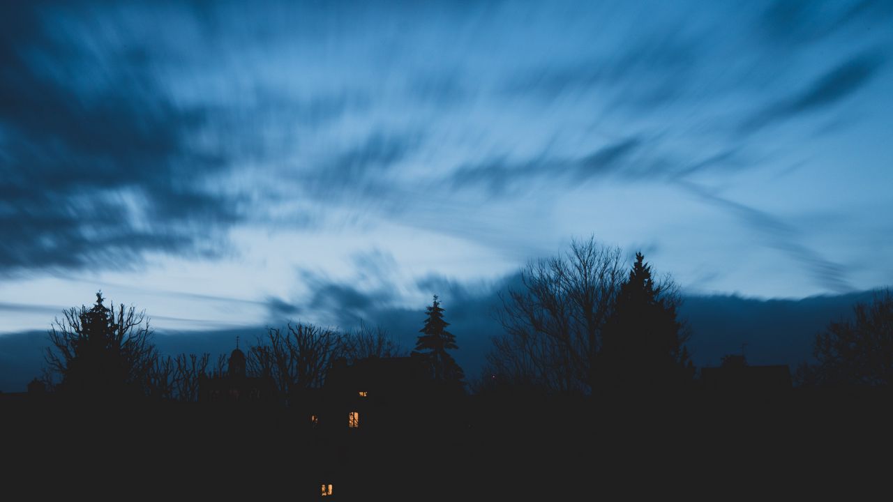 Wallpaper house, trees, night, sky, outlines, twilight