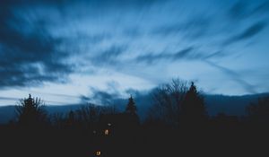 Preview wallpaper house, trees, night, sky, outlines, twilight
