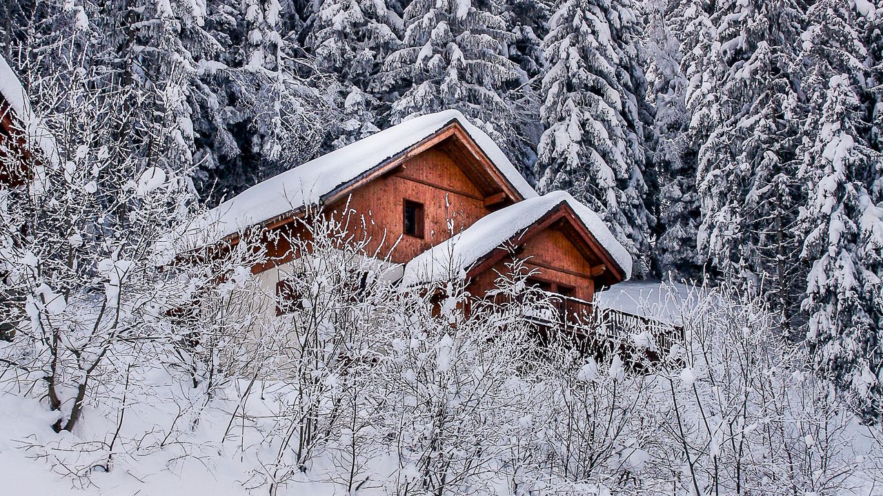 Wallpaper house, trees, snow, winter, nature