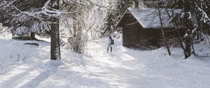 Preview wallpaper house, trees, snow, winter, silhouette