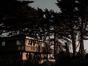 Preview wallpaper house, trees, solitude, sunset