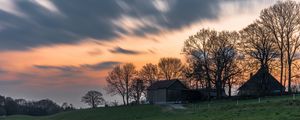 Preview wallpaper house, trees, sunset, sky, grass