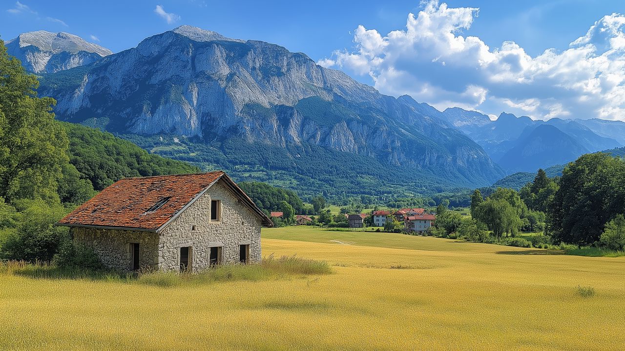 Wallpaper house, valley, mountains, nature, landscape