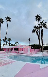 Preview wallpaper house, villa, palm trees, pool, pink