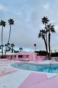 Preview wallpaper house, villa, palm trees, pool, pink