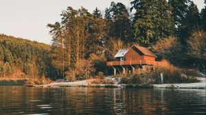 Preview wallpaper house, water, forest, trees