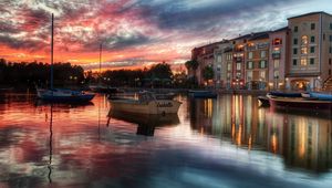 Preview wallpaper house, water, reflection, boats, sky, hdr