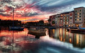 Preview wallpaper house, water, reflection, boats, sky, hdr