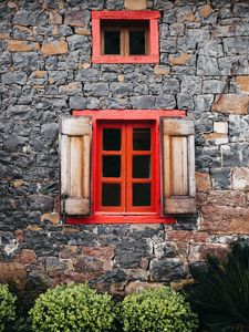 Preview wallpaper house, window, bushes, stone