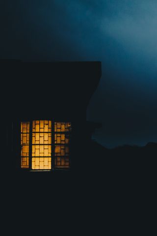 320x480 Wallpaper house, window, haze, dusk, dark, evening, light