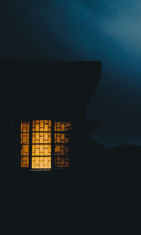 480x800 Wallpaper house, window, haze, dusk, dark, evening, light