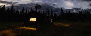 Preview wallpaper house, window, starry sky, night, trees