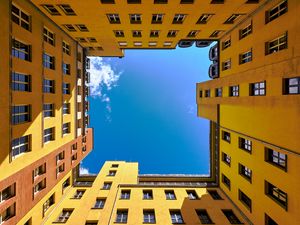 Preview wallpaper house, windows, building, bottom view, sky