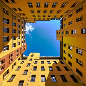 Preview wallpaper house, windows, building, bottom view, sky