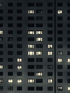 Preview wallpaper house, windows, lights, facade, dark