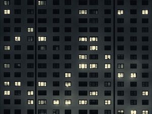 Preview wallpaper house, windows, lights, facade, dark