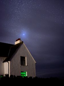 Preview wallpaper house, windows, night, starry sky, stars