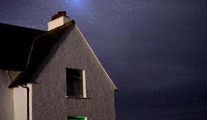 Preview wallpaper house, windows, night, starry sky, stars