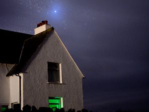 Preview wallpaper house, windows, night, starry sky, stars