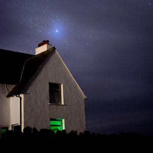 Preview wallpaper house, windows, night, starry sky, stars