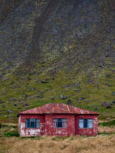 Preview wallpaper house, windows, slope, mountain, grass