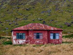 Preview wallpaper house, windows, slope, mountain, grass