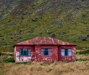 Preview wallpaper house, windows, slope, mountain, grass