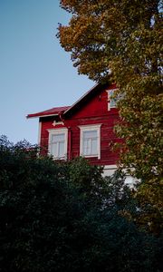 Preview wallpaper house, windows, trees, leaves, architecture