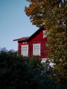 Preview wallpaper house, windows, trees, leaves, architecture