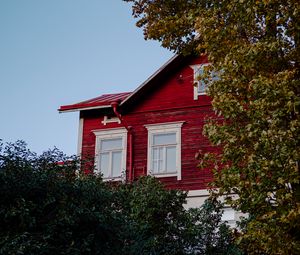 Preview wallpaper house, windows, trees, leaves, architecture