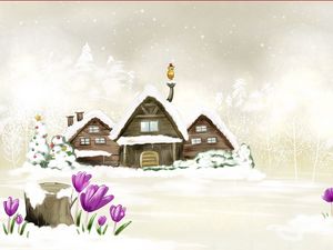 Preview wallpaper house, winter, drawing, snow, flowers