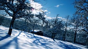 Preview wallpaper house, winter, snow, shine, garden, white, snowdrifts, covers