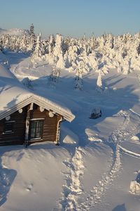 Preview wallpaper house, wood, solitude, snowdrifts, snow, winter, cover