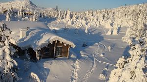 Preview wallpaper house, wood, solitude, snowdrifts, snow, winter, cover