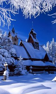 Preview wallpaper house, wood, trees, snow, winter