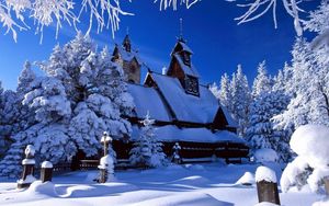 Preview wallpaper house, wood, trees, snow, winter