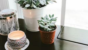 Preview wallpaper houseplant, window sill, candle