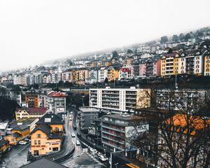 Preview wallpaper houses, aerial view, city, street, buildings, neuchatel, switzerland