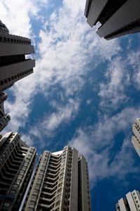 Preview wallpaper houses, bottom view, sky, clouds