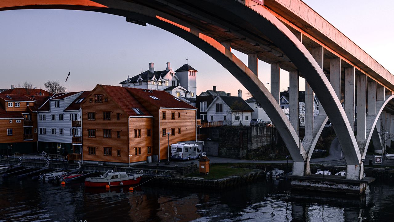 Wallpaper houses, bridge, city